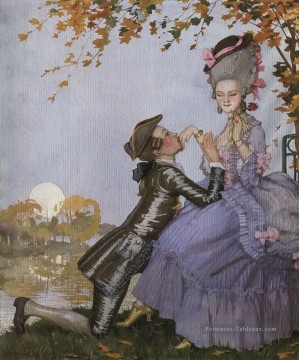 un jeune à genoux devant une dame 1916 Konstantin Somov Peinture à l'huile